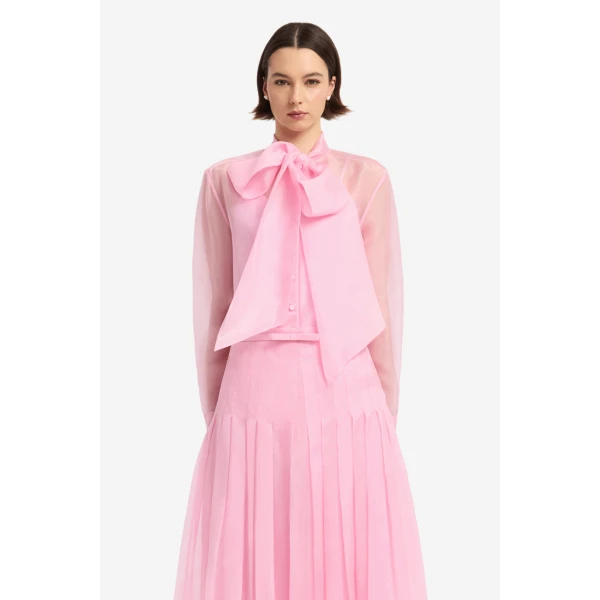 Leo Lin Dressage Silk Organza Tie Blouse in Pink view 2