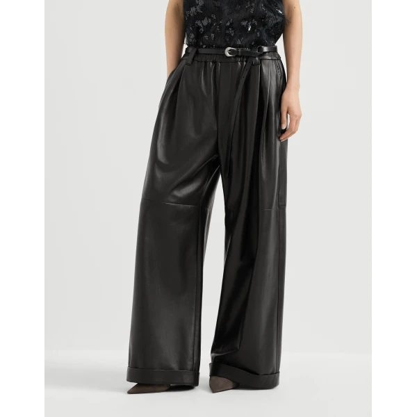Nappa leather baggy trousers