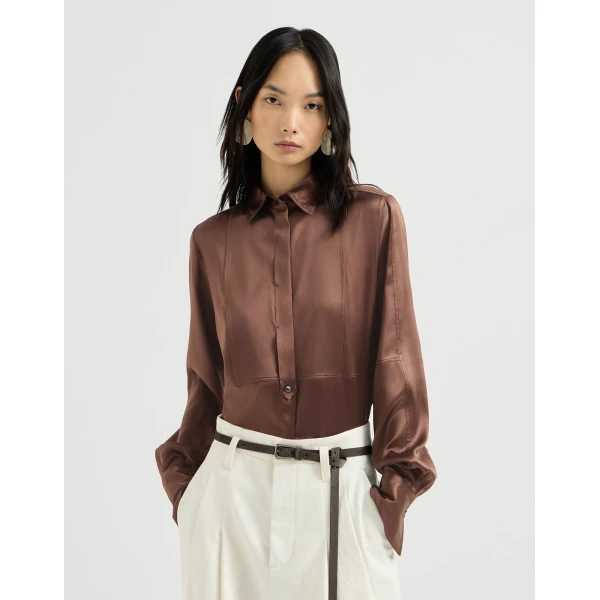 Stretch silk satin shirt