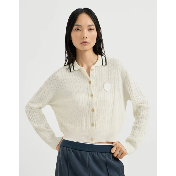 Cable knit polo shirt