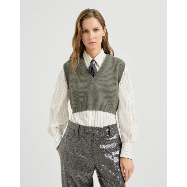 Cashmere rib knit sweater vest