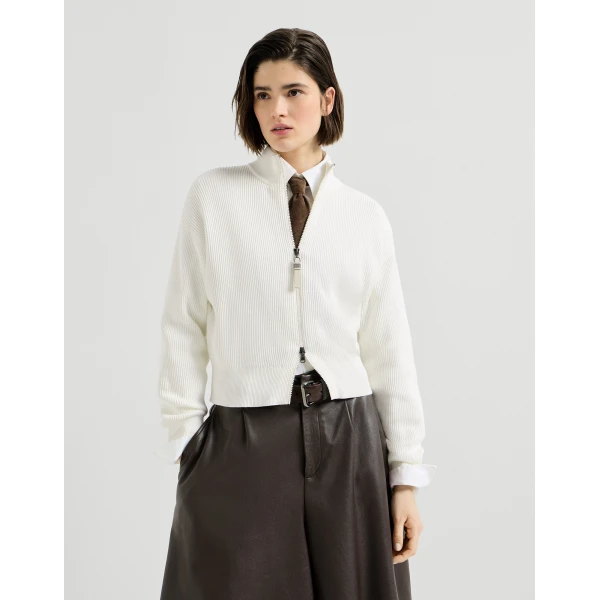 Cotton English rib knit cardigan