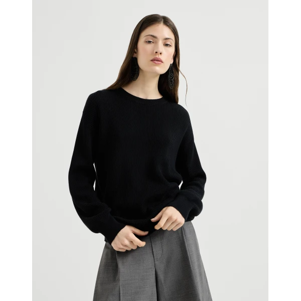 Cotton English rib sweater with monili