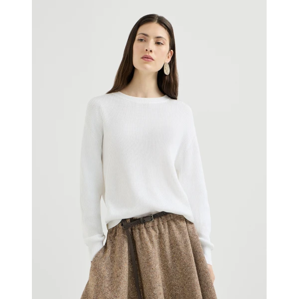 Cotton English rib sweater with monili