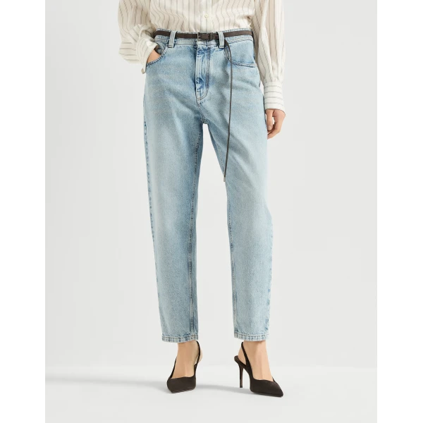 Authentic denim baggy tapered trousers