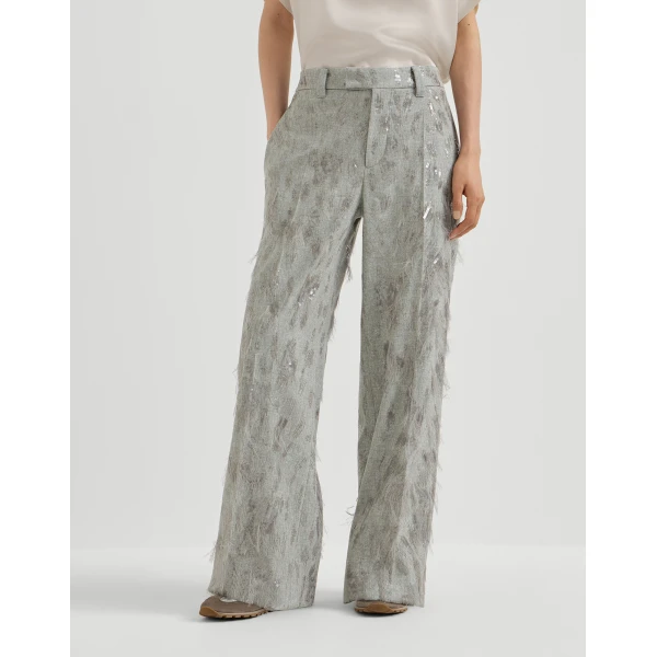 Trousers with dazzling lynx embroidery