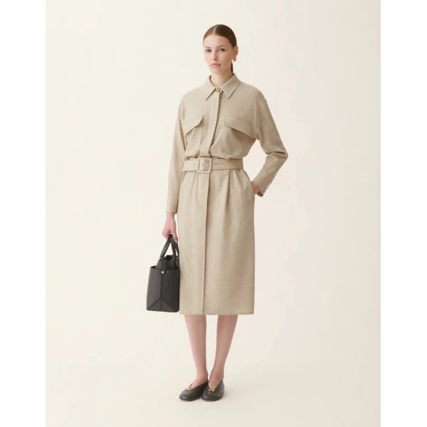 Fabiana Filippi Flannel Safari Dress in Greige