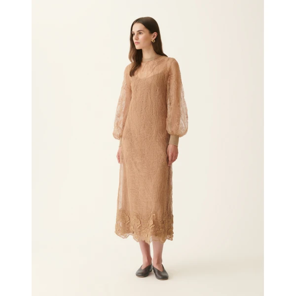 Fabiana Filippi Embroidered Lace Dress in Rattan