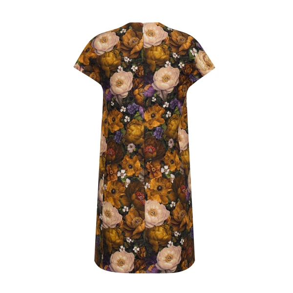 Adam Lippes Agata Dress in Printed Silk Wool, Gold Floral