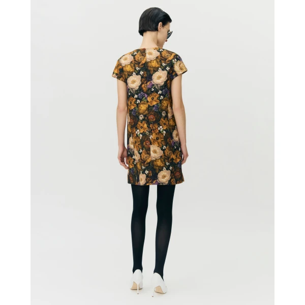 Adam Lippes Agata Dress in Printed Silk Wool, Gold Floral