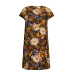 Adam Lippes Agata Dress in Printed Silk Wool, Gold Floral | Midi Dresses | Coveti