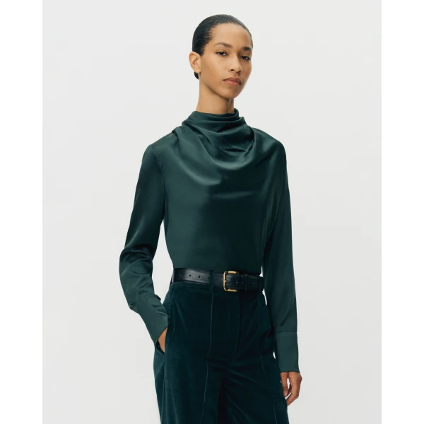 Adam Lippes Blaine Top in Silk Charmeuse, Hunter Green