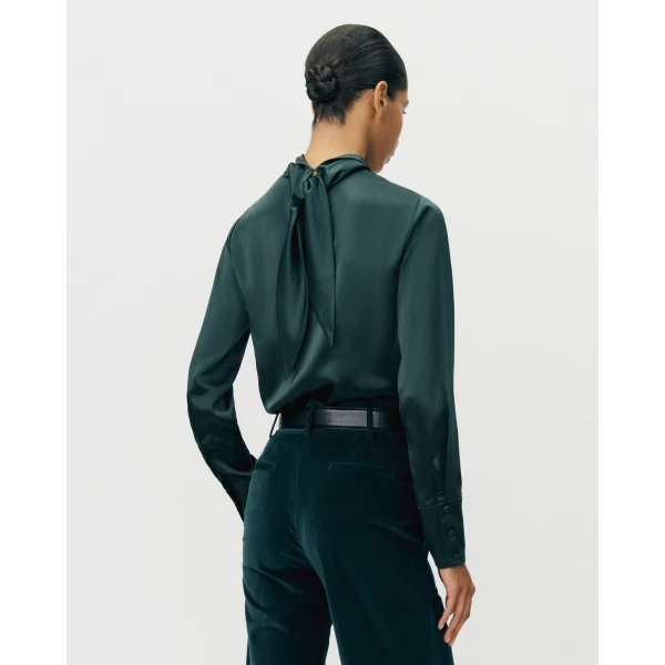 Adam Lippes Blaine Top in Silk Charmeuse, Hunter Green