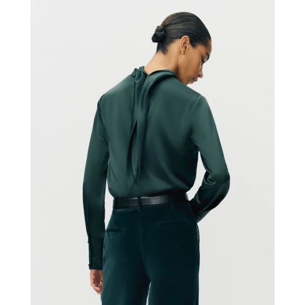 Adam Lippes Blaine Top in Silk Charmeuse, Hunter Green