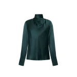 Adam Lippes Blaine Top in Silk Charmeuse, Hunter Green | Long Sleeve | Coveti