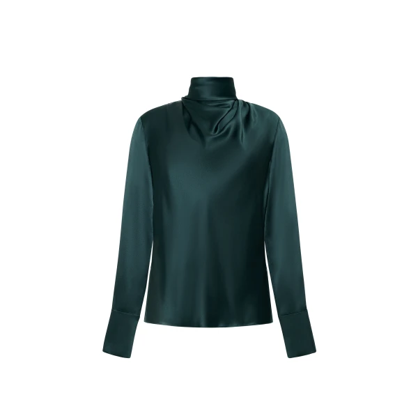 Blaine Top in Silk Charmeuse, Hunter Green