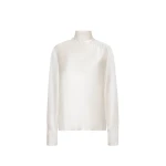 Adam Lippes Blaine Top in Silk Charmeuse, Ivory | Long Sleeve | Coveti