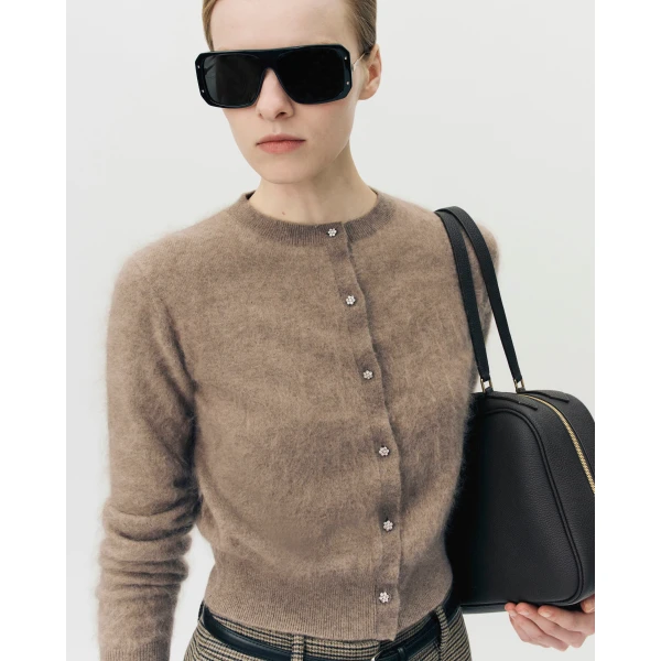 Adam Lippes Cruz Cardigan Knit in Brushed Cashmere, Barley
