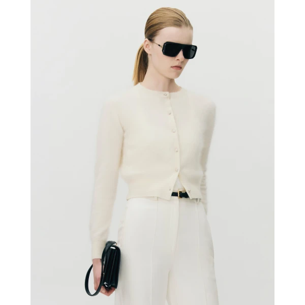 Adam Lippes Cruz Cardigan Knit in Brushed Cashmere, Ivory