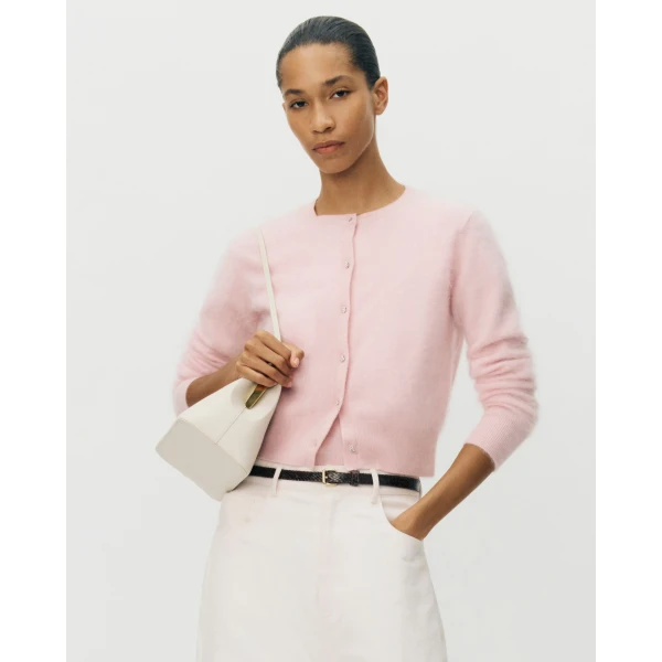 Adam Lippes Cruz Cardigan Knit in Brushed Cashmere, Pink