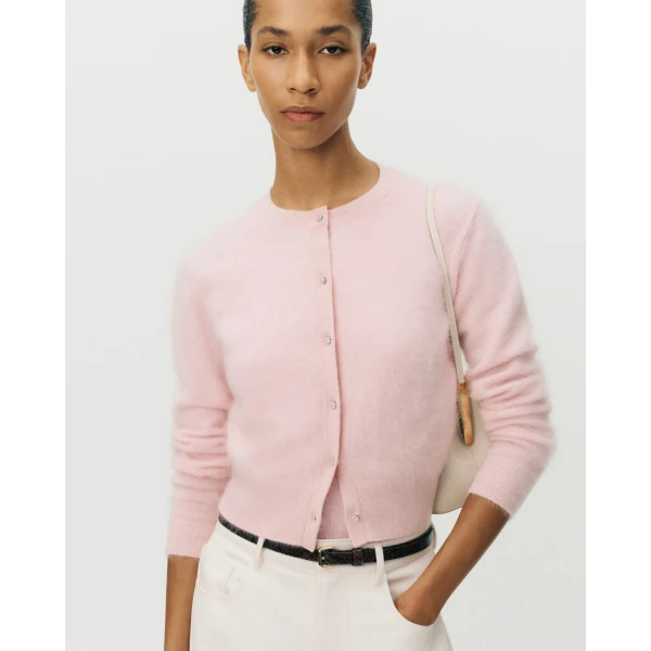 Adam Lippes Cruz Cardigan Knit in Brushed Cashmere, Pink