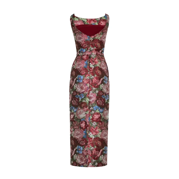 Adam Lippes Dominique Dress in Floral Jacquard, Ruby Floral