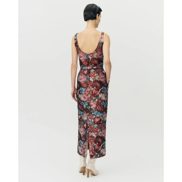 Adam Lippes Dominique Dress in Floral Jacquard, Ruby Floral