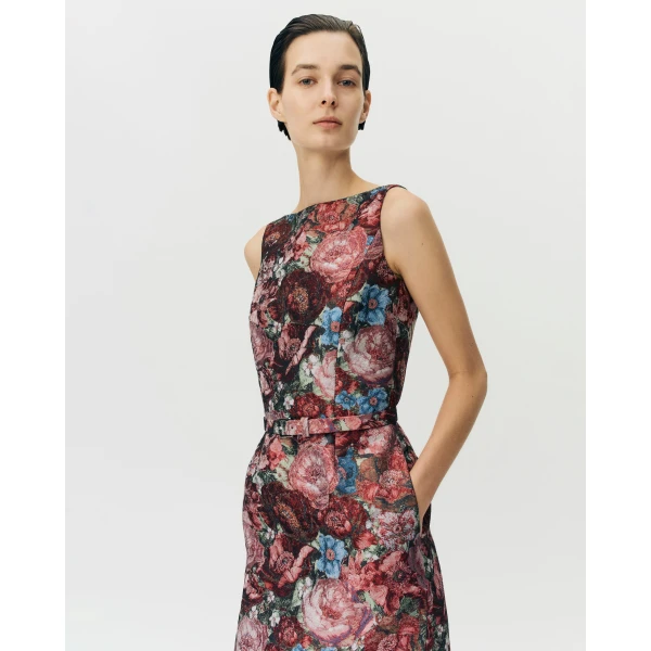 Adam Lippes Dominique Dress in Floral Jacquard, Ruby Floral