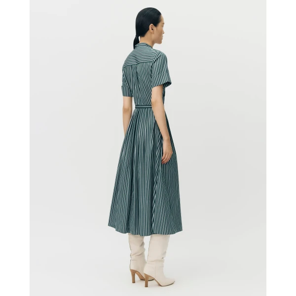 Adam Lippes Doron Dress in Stripe Shirting, Hunter Green White