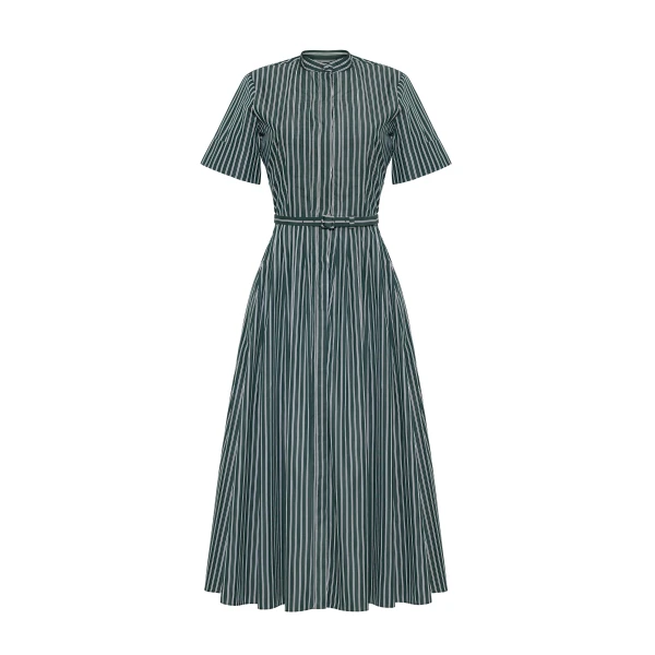 Doron Dress in Stripe Shirting, Hunter Green White
