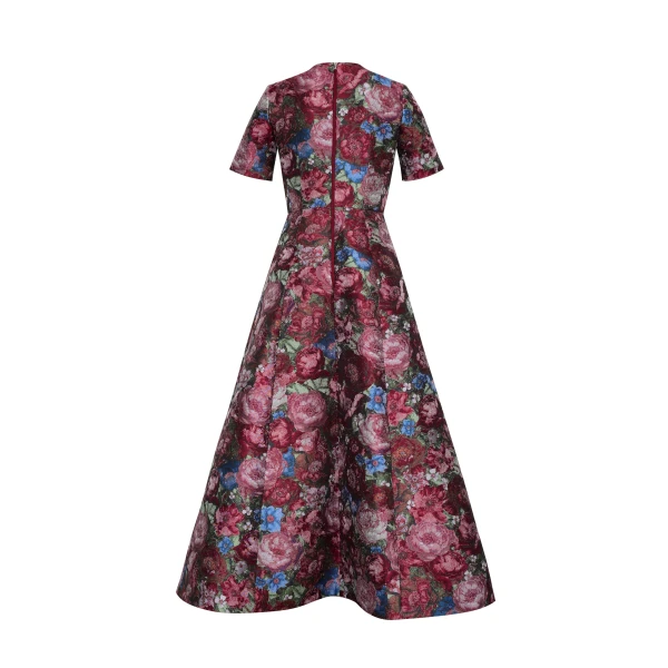 Adam Lippes Evangeline Dress in Floral Jacquard, Ruby Floral