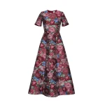 Adam Lippes Evangeline Dress in Floral Jacquard, Ruby Floral | Midi Dresses | Coveti