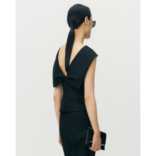 Adam Lippes Fio Top in Stretch Silk Wool, Black