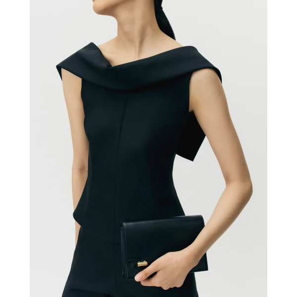 Adam Lippes Fio Top in Stretch Silk Wool, Black