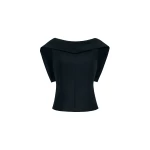 Adam Lippes Fio Top in Stretch Silk Wool, Black | Off The Shoulder | Coveti