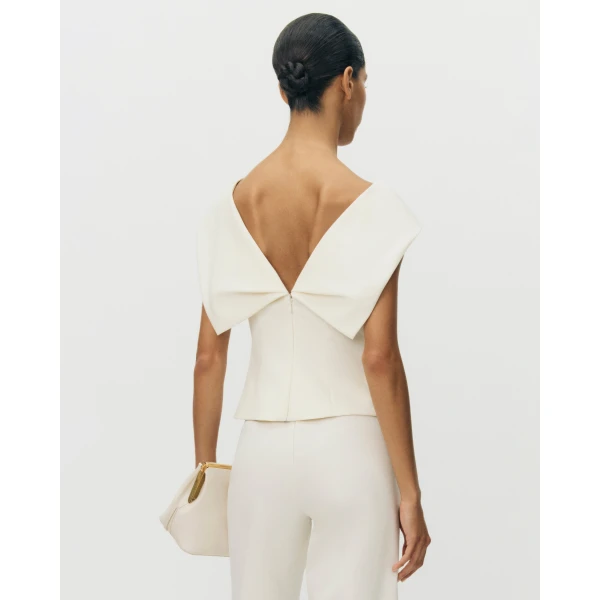 Adam Lippes Fio Top in Stretch Silk Wool, Ivory