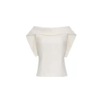 Adam Lippes Fio Top in Stretch Silk Wool, Ivory | Off The Shoulder | Coveti