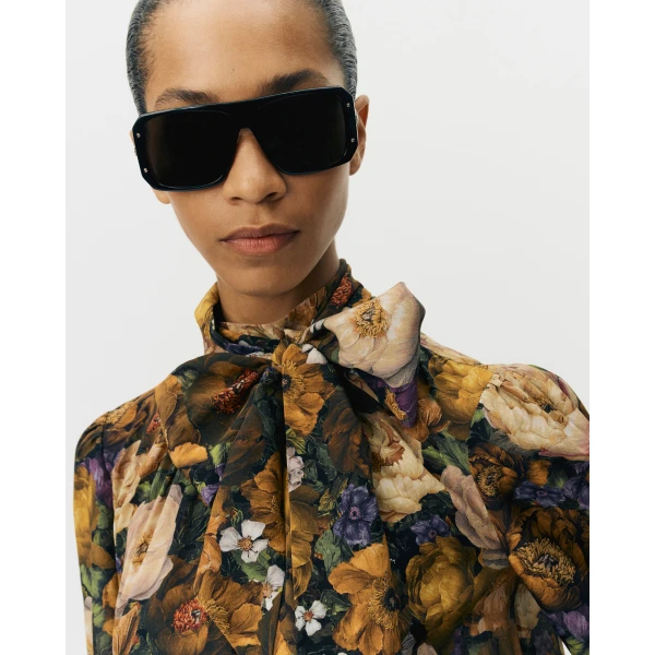 Adam Lippes Joan Top in Printed Silk Crepe De Chine, Gold Floral