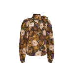 Adam Lippes Joan Top in Printed Silk Crepe De Chine, Gold Floral | Blouse | Coveti