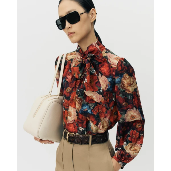 Adam Lippes Joan Top in Printed Silk Crepe De Chine, Ruby Floral