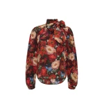 Adam Lippes Joan Top in Printed Silk Crepe De Chine, Ruby Floral | Blouse | Coveti