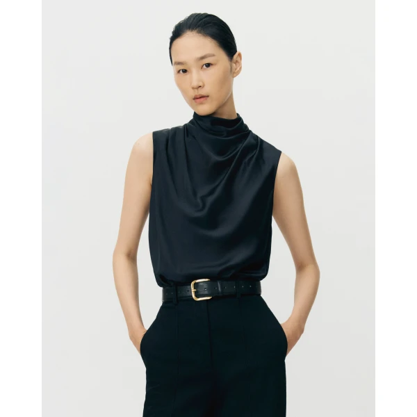 Adam Lippes Kaia Top in Silk Charmeuse, Black