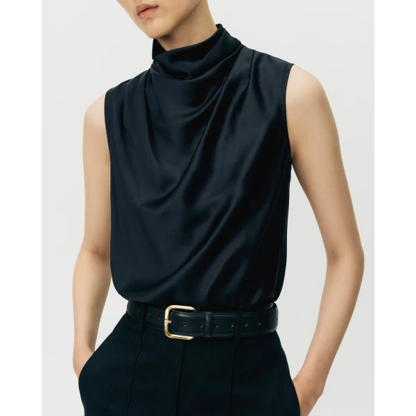 Adam Lippes Kaia Top in Silk Charmeuse, Black