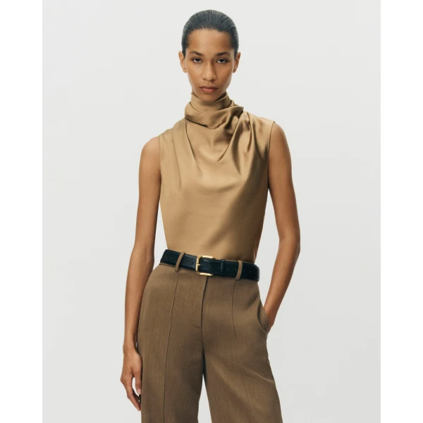 Adam Lippes Kaia Top in Silk Charmeuse, Khaki