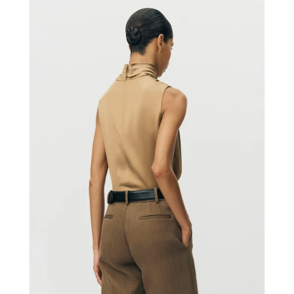 Adam Lippes Kaia Top in Silk Charmeuse, Khaki