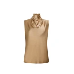 Adam Lippes Kaia Top in Silk Charmeuse, Khaki | Sleeveless | Coveti