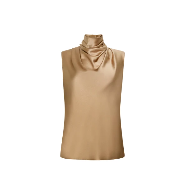 Kaia Top in Silk Charmeuse, Khaki