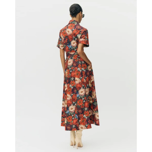 Adam Lippes Leighton Dress in Printed Cotton Poplin, Ruby Floral