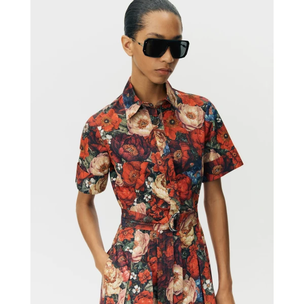Adam Lippes Leighton Dress in Printed Cotton Poplin, Ruby Floral