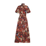 Adam Lippes Leighton Dress in Printed Cotton Poplin, Ruby Floral | Maxi Dresses | Coveti